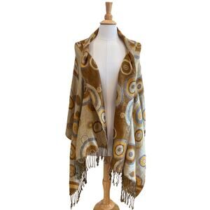 Large 100% Pashmina Wrap/Shawl 27 x 70 Orange, Brown, Cream, Fringe